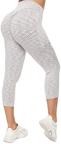 Активни јога панталони за жени модни истегнувања на јога хеланки фитнес теретана исечени панталони џеб активни панталони