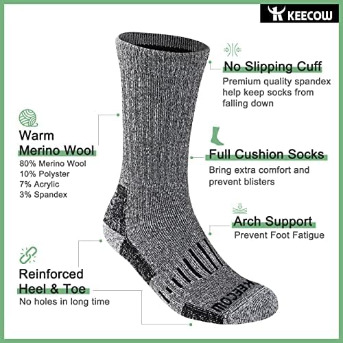 Ceecow Merino волна екипа чорапи за мажи и жени, термички пријатни пријатни чорапи за зимска перница за работа за пешачење, 3 пара