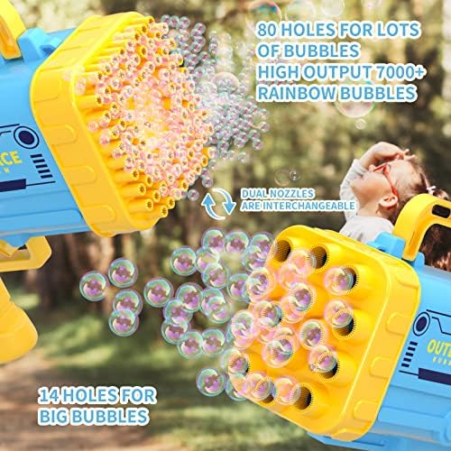 SDQQQBIU Bazooka Bubble Meacher, 80 дупки/14 дупки со меурчиња со двојна глава со разнобојни светла, производител на меурчиња за ракетни бум