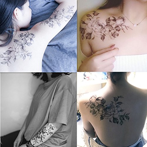 Далин 4 Листови Секси Привремени Тетоважи За Жени Цвеќиња Колекција Црна Роза Лажни Тетоважи За Жени Мажи