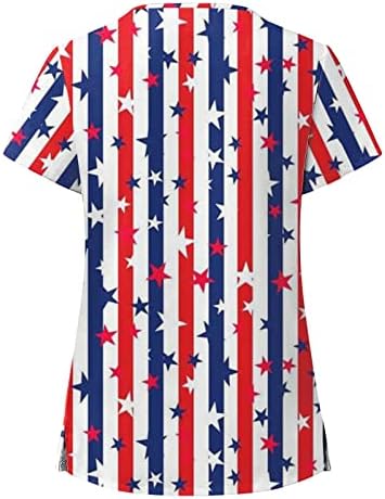Fragarn American Flag Print Uniform Uniform Tops For Women 4 -ти јули кошула плус големина Обични лабави вклопувачки врвови со џебови