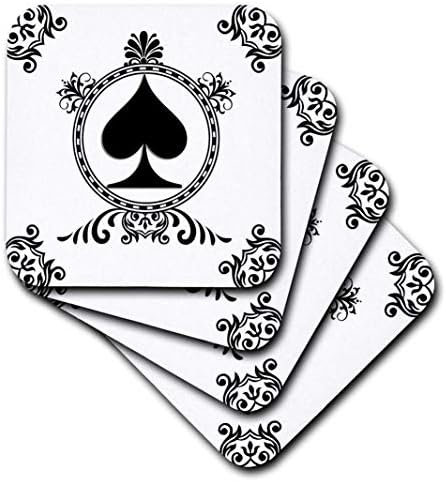3дроза Кец На Лопата. Играње карти. Покер. Бело и црно. Популарна слика. - Меки Подлоги, комплет од 4