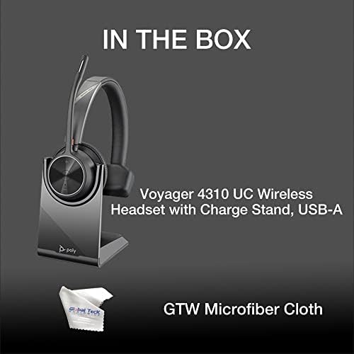 Глобален Teck Worldwide Poly Voyager 4310 UC безжичен Bluetooth моно слушалки со штанд за полнење - GTW пакет за десфон, компјутер/Mac,