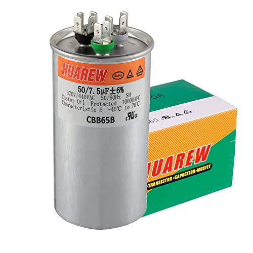 Huarew 50+7,5 uf ± 6% 50/7,5 MFD 370/440 VAC CBB65 Двојна патека за почеток на кондензаторот директно ладно или топлинска пумпа за