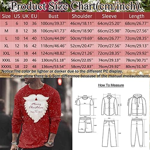 Маици за долг ракав на Вокачи Божиќ за мажи, XMAS 3D Graphic Santa Print Crewneck Tee Tops Party Sports Tilt Mirt