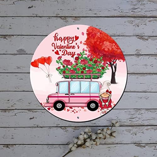 Тркалезни метални знаци на венец на Денот на вineубените Loveубов дрво Црвено срце камион Гном розова калај -знак годишнина од wallидна