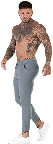 Ingингто машки обични панталони со џебови chinos панталони мажи тенок вклопување