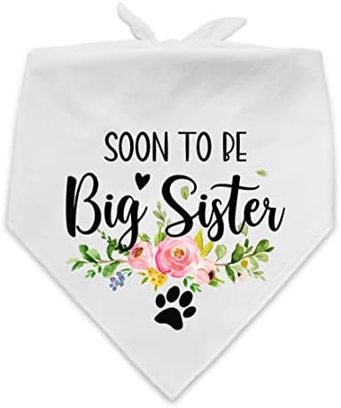 Ntkio Смешна бела цветна шема памук миленичиња кучиња бандана, наскоро да биде голема сестра, објава за бременост за домашни