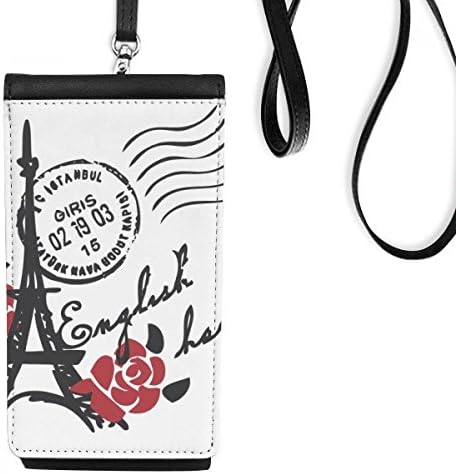 Ајфелова кула рози Франција Париз печат стил телефонски паричник чанта што виси мобилна торбичка црн џеб