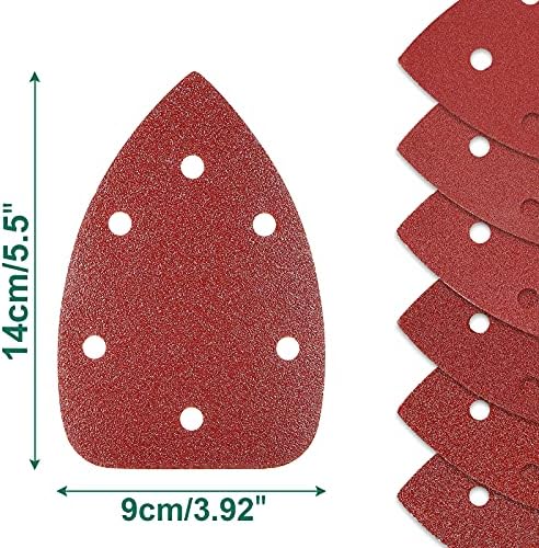 60PCS Триаголен сандер шкурка, детали од Hychika Sander Sandspaper Assumber 60/80/100/120/180/240 решетки со 6 дупки за пескарење