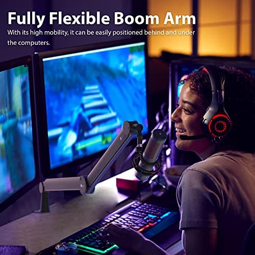 Ixtech Mic Arm Boom Arm 360 ° Rotatable Microphone Boom Arm Mic Boom Arm со монтажа на биро, целосно прилагодлива, за подкаст, видео, игри, радио, снимање во студио, цврсто и универзално храброст Pro P