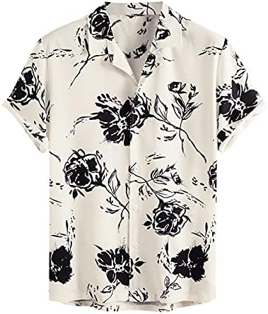 Машка машка хавајска кошула за печатење на хавајски маички лапел маички со врвови на блузи со кратки ракави за кратки ракави за лето лето