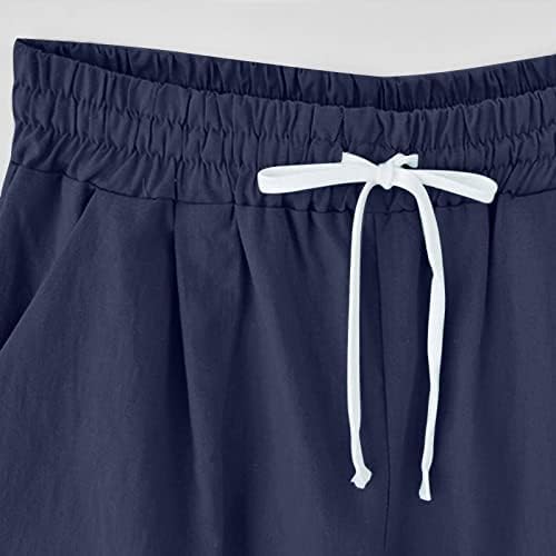 Shortsените Дејзи печати шорцеви памучни постелнини за дами 2023 лето еластична половината на коленото должина на коленото Бермуда