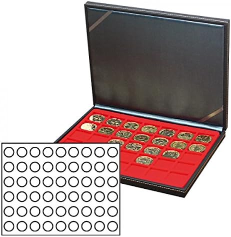 Линднер 2364-2154Е нера М монета случај Со Светло црвена Влошка со 54 Кружни прегради. Погоден за Монети Со С Од 25,75 мм, на пр.Монети од 2