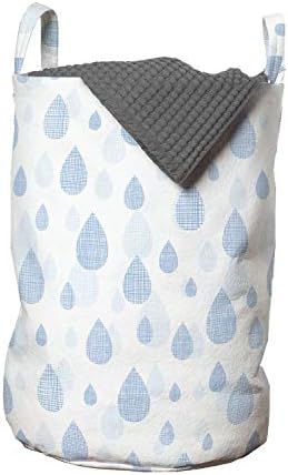 Ambesonne торба за перење на дожд, повторувачки капки од дождовни силуета украсени со решетки за doodle, ја спречува корпа со рачки