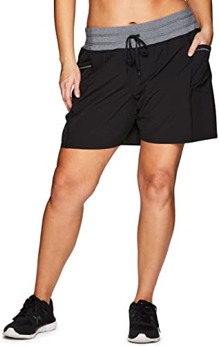 RBX активни женски плус големина опуштена вклопена вклопена вентилирана атлетска кратка со џебови