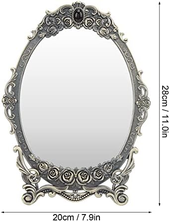 Огледало ЗА Шминка ХЕПДД, 11х7, 9во Гроздобер Роза Врежано Огледало За Маса Со Стојат Антички Овални Козметички Декоративни Огледала