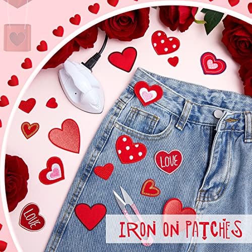 18 парчиња Денот на вineубените на в Valentубените на срцето на лепенка на срцев облик железо на закрпи црвена облека срцевче занаетчиски