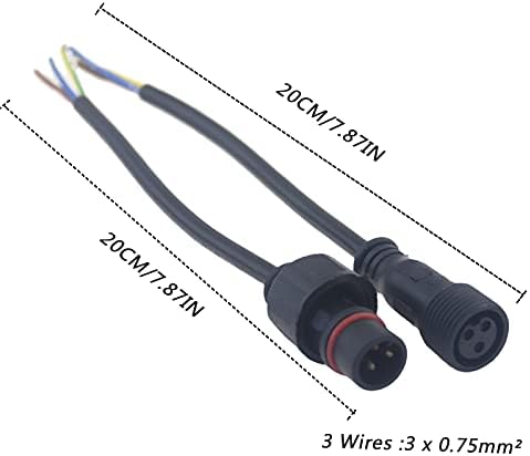 Rextin 5 Pare 3pin Водоотпорен електричен конектор IP65 машки женски конектори со 18AWG 0,75M² Продолжен кабел за автомобил со камион со автомобили Внатрешен/надворешен LED пиксе?
