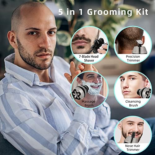 Електричен брич за мажи, надграден глава за бричење на главата 7D на полнење на влажна сува брада со нос за коса тримери за чешлање комплет