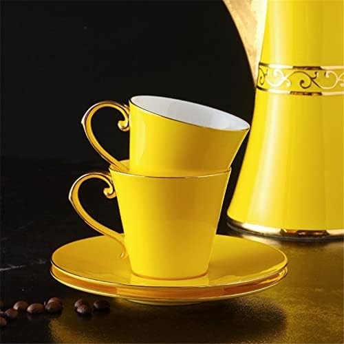 ЖУХВ 15 парчиња Жолта Пигментирана Релјефна Текстура Во Европски Стил Чаши За Тенџере Со Чај И Чинии Сет За Вечера Подарок За Свадба