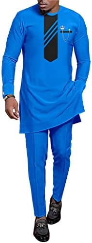 Традиционална африканска облека за мажи за тренерки облеки Дашики Кафтан врвови и панталони поставени со ланци случајно официјално