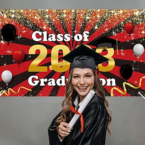 Gotgala Класа На 2023 Дипломирање Позадина Банер, 73 x43 Црна И Црвена Честитки Град Фотографија Позадина За 2023 Дипломирање Отворено/Затворен