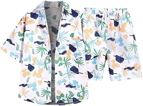 2 парчиња за текови за манжети за мажи надолу модна хавајска кошула и кратки комплети цветни празници за спортска облека за празници