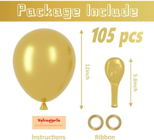 Воирколорија 105 парчиња Метални Златни Балони 12 Инчни Партиски Латекс Балони За Роденден Дипломирање Бебе Туш Свадба Годишнина