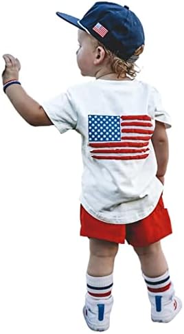 Денот на независноста Бебе Момчиња Облека Лето Писмо Знаме Печатење Краток Ракав Пуловер Маица И Еластични Шорцеви Во Собата