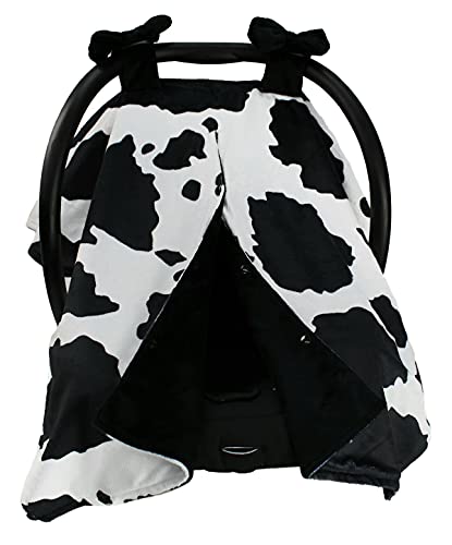Почитувана бебешка опрема црно -бела Холштајн крава минки бебешка автомобилска седиште крошна со отворање на копчето Snap и подуени