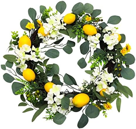 TJLSS зеленило од лимон венец пролетен wallид што виси 18инч, летен вештачки цветен венец за декор на фестивалска фарма
