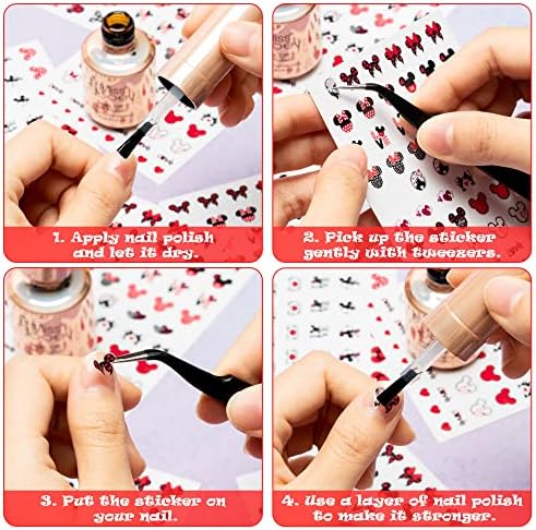 8 парчиња налепници за нокти на глувчето, 3Д само лепило глувче Loveубов xoxo срце симпатична цртана филмска уметност налепници за уметност DIY налепници за нокти за врем