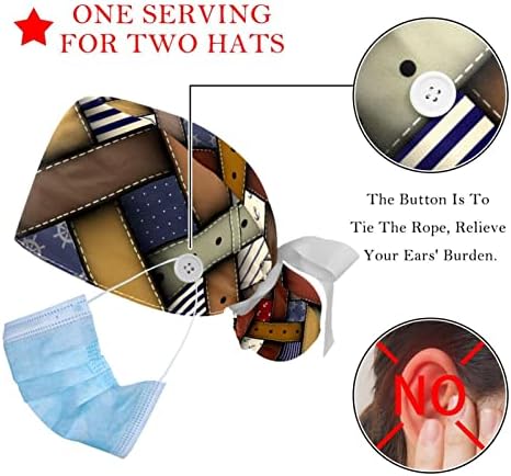 2 парчиња прилагодливо работно капаче со копчиња и вратоврска за ленти за жени долга коса, спортски кошаркарски фудбал