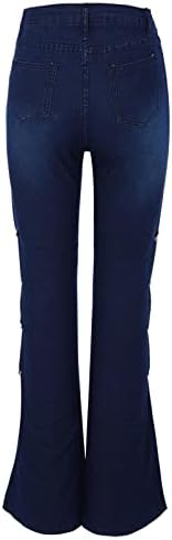 Деним декорација тексас фармерки со џебови Атлетик плус фармерки со големина на панталони со тенок обични фармерки со тенок