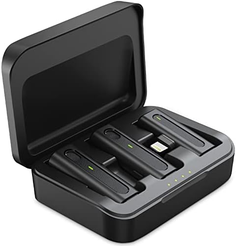 Leereel 2 пакет безжични лавалиерски микрофони за iPhone iPad, приклучок и играјте лап -клип -на -ON MIC со случај на полнење