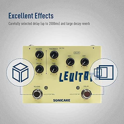 Sonicake одложување Reverb 2 во 1 гитара ефекти на педалот дигитален левитација