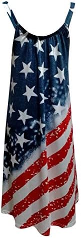 4 јули Летни Фустани За Жени Обичен Боемски Фустан Знаме На САД Лажичка Без Ракави Течен Мини Сарафан На Плажа
