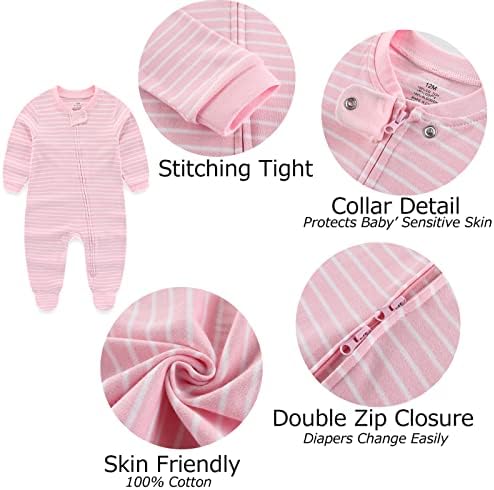 Облека за девојчиња од новороденче Мамимака, двонасочна памучна памучна каросерија со 3 пакувања со долги ракави за долги ракави