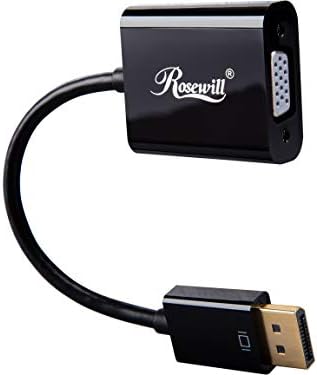 Rosewill Displayport до VGA видео адаптер Донгл | Преносен конвертор за компјутерски компјутери, лаптопи, монитори, проектори, телевизори
