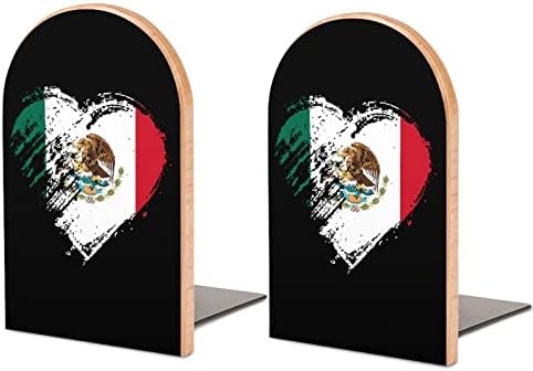 Грунги Мексико Срце Знаме Вуд Резервира Тешки Држачи За Книги За Полици Украсни Краеви На Книги