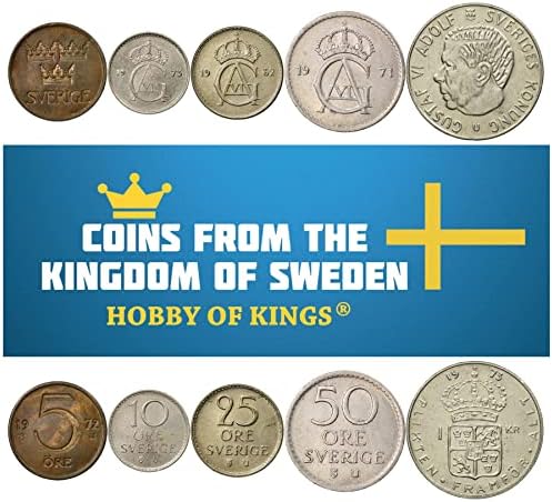 3 Монети Од Шведска | Шведска Колекција На Монети 1 2 5 руда | Циркулирани 1909-1950 | Три Круни