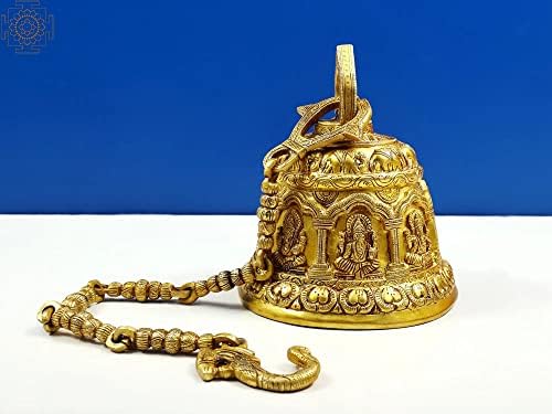 Егзотична Индија 8 Месинг Господ Ганеша Храм Виси Ѕвонче Со Слон Дизајн | Рачно Изработени-Месинг-Боја Злато