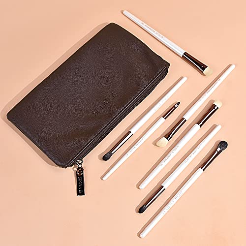 Eyeshadow Brush Set with Case, SIXPLUS 7Pcs Pearly White Professional Eye Makeup Brushes with Soft Synthetic Hairs for Concealer Eyebrow