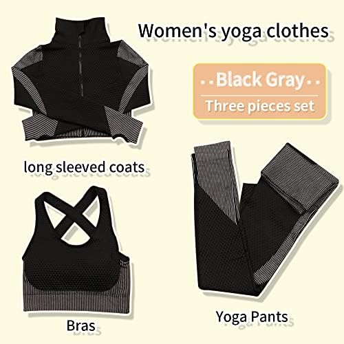 Sinbrlaiенски жени 3 парчиња лесни тренинзи за тренинзи, поставувања за спортска облека за јога, хеланки и фитнес на градник за