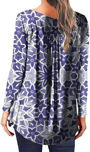 Женски врвови индиски етнички пајсли Хенли блуза 1/4 копче до тимови обични фустани скриени стомаци долги туники за хеланки