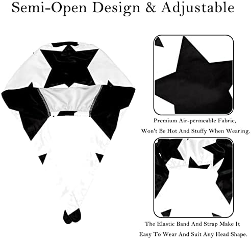 Deyya 2 пакувања Работно капаче со копче и џемпери за жени со долга коса прилагодлива вратоврска за грб Хексагон геометриски мозаик