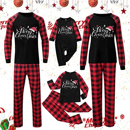 XBKPLO бебе новороденче ромпер скокање Семејство пижами карирана облека за спиење Божиќни пижами Божиќно семејство сет карирано карирано