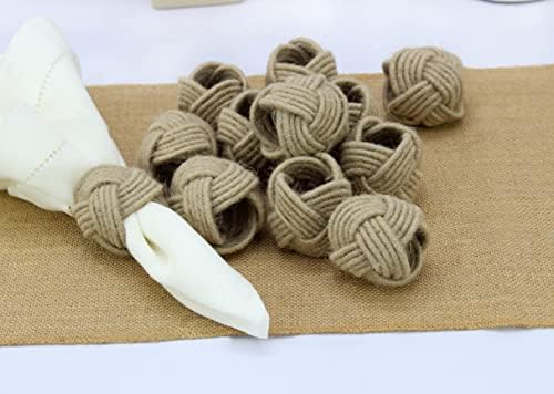 Ringsвони за занаетчиски салфетки со памук - сет од 12 - рачно изработени држачи за трпезари за трпезари за јаже - секојдневно рустикална жетва