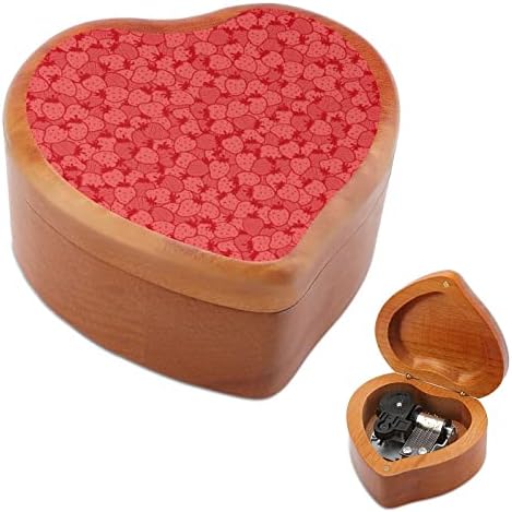 Црвена јагода гроздобер дрвена часовник музичка кутија во облик на срцева кутија подароци за семејни пријатели на lубовници